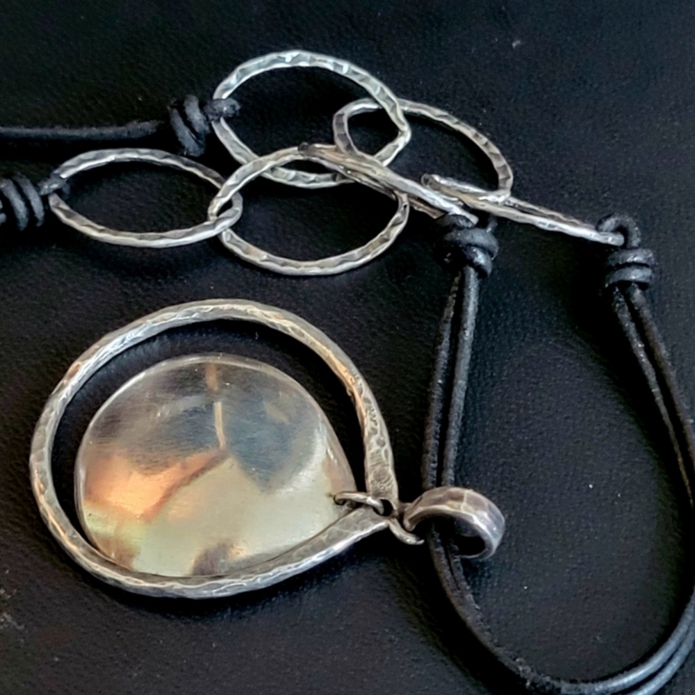 N1440 Silver black leather and silver necklace by Silpada